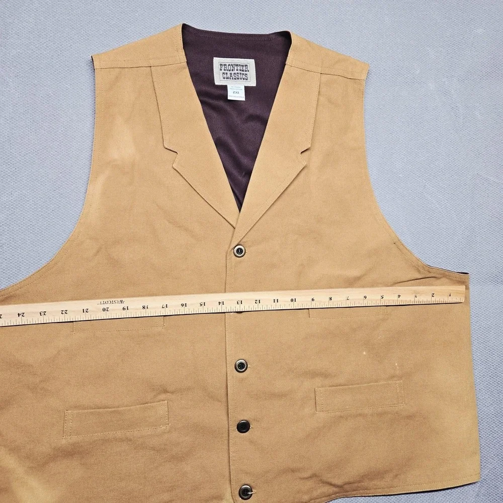 Frontier Classics Vest Mens 2XL Beige Cotton Waistcoat Belted Western Casual